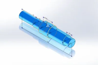 Rozpracovaný 3D model hřídele s kótami v okně CAD programu